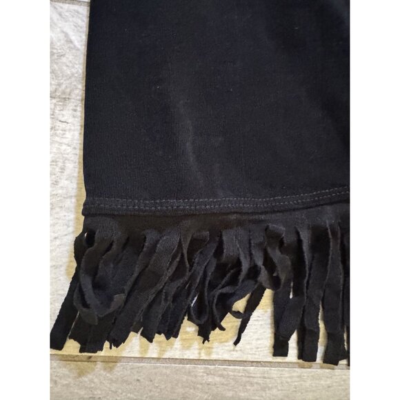 Black Fringe Pencil Skirt With Asymmetrical Design & Velvet-Like Finish By Miras - Picture 2 of 6